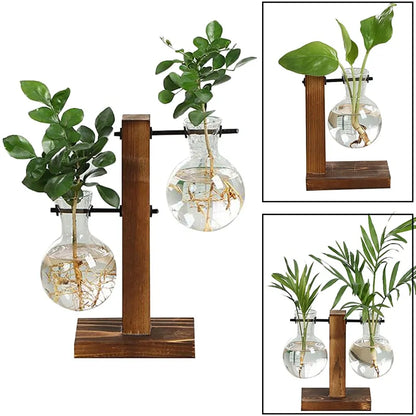 Glass & Wood Hydro Planter Set