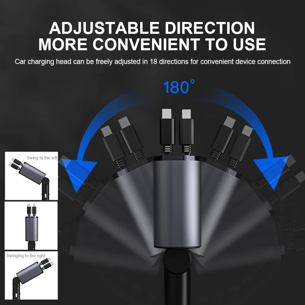 Retractable car charger, 120W, 4-in-1 design