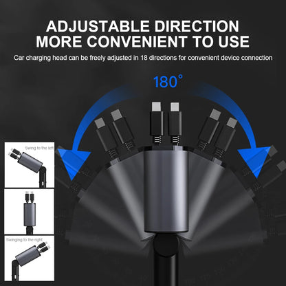 Retractable car charger, 120W, 4-in-1 design