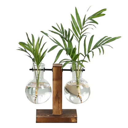 Glass & Wood Hydro Planter Set