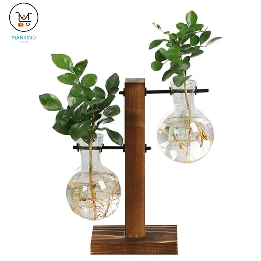 Glass & Wood Hydro Planter Set