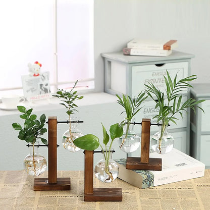 Glass & Wood Hydro Planter Set